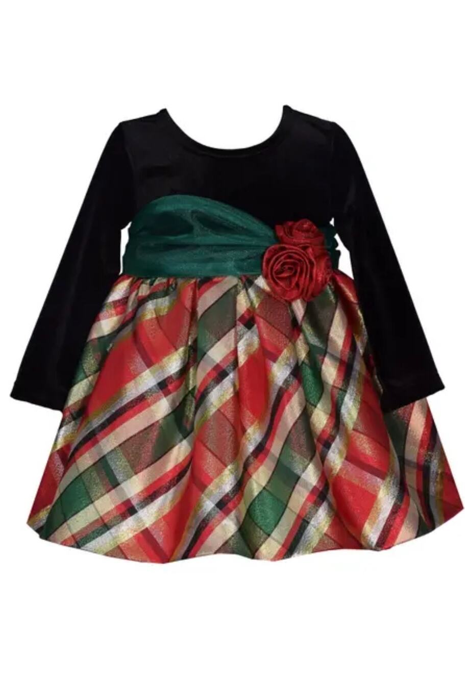 NEW Iris & Ivy  Girls 12M "BLACK VELVET RED GREEN PLAID" Taffeta Christmas Dress